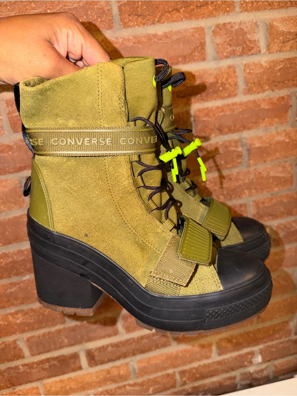 Converse Olive Green Suede Platform Utility Heeled Boots